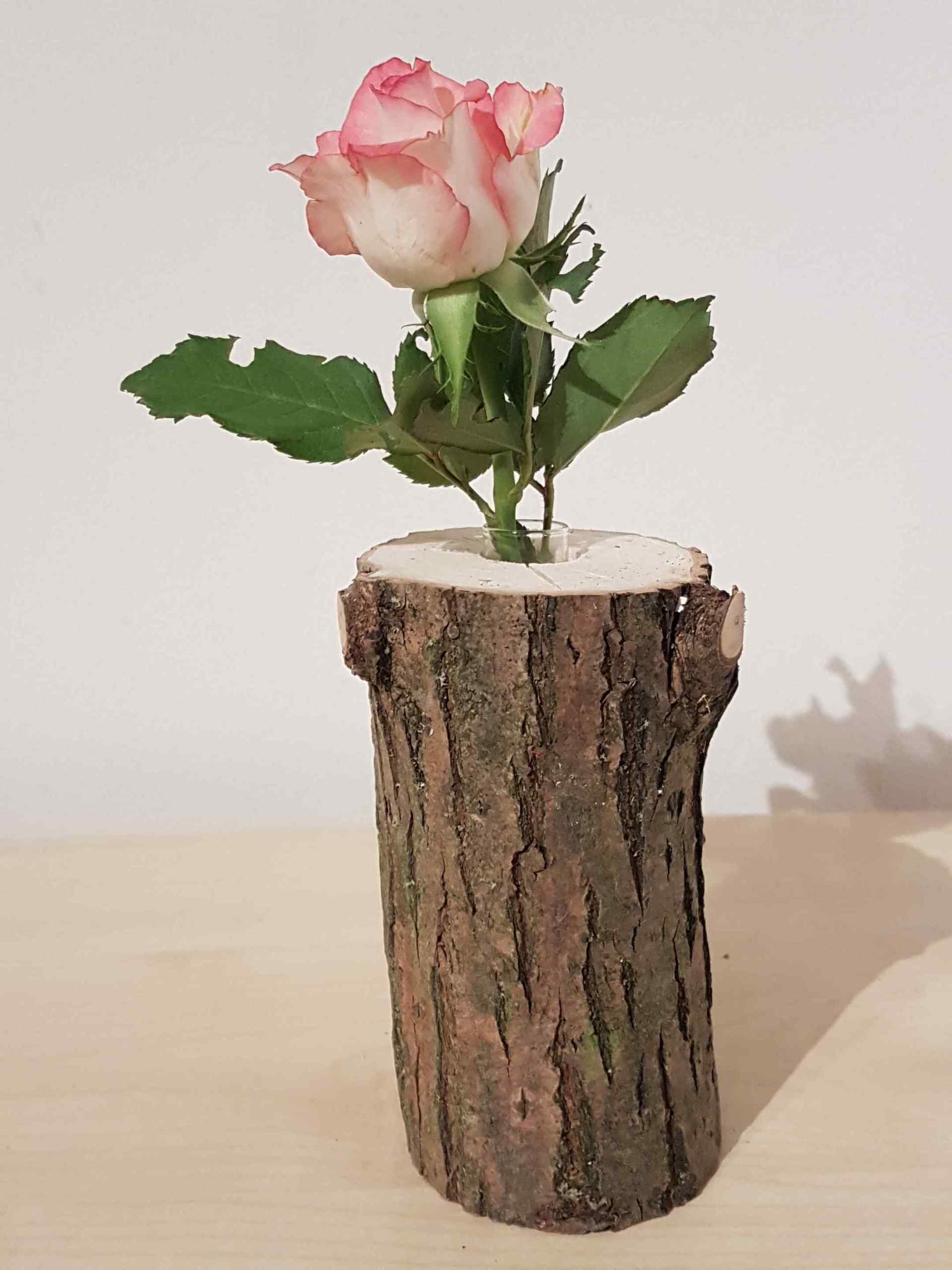 Holzvase mit Reagenzglas Weide natur Exklusives Lieblingsstück Unikat Handarbeit