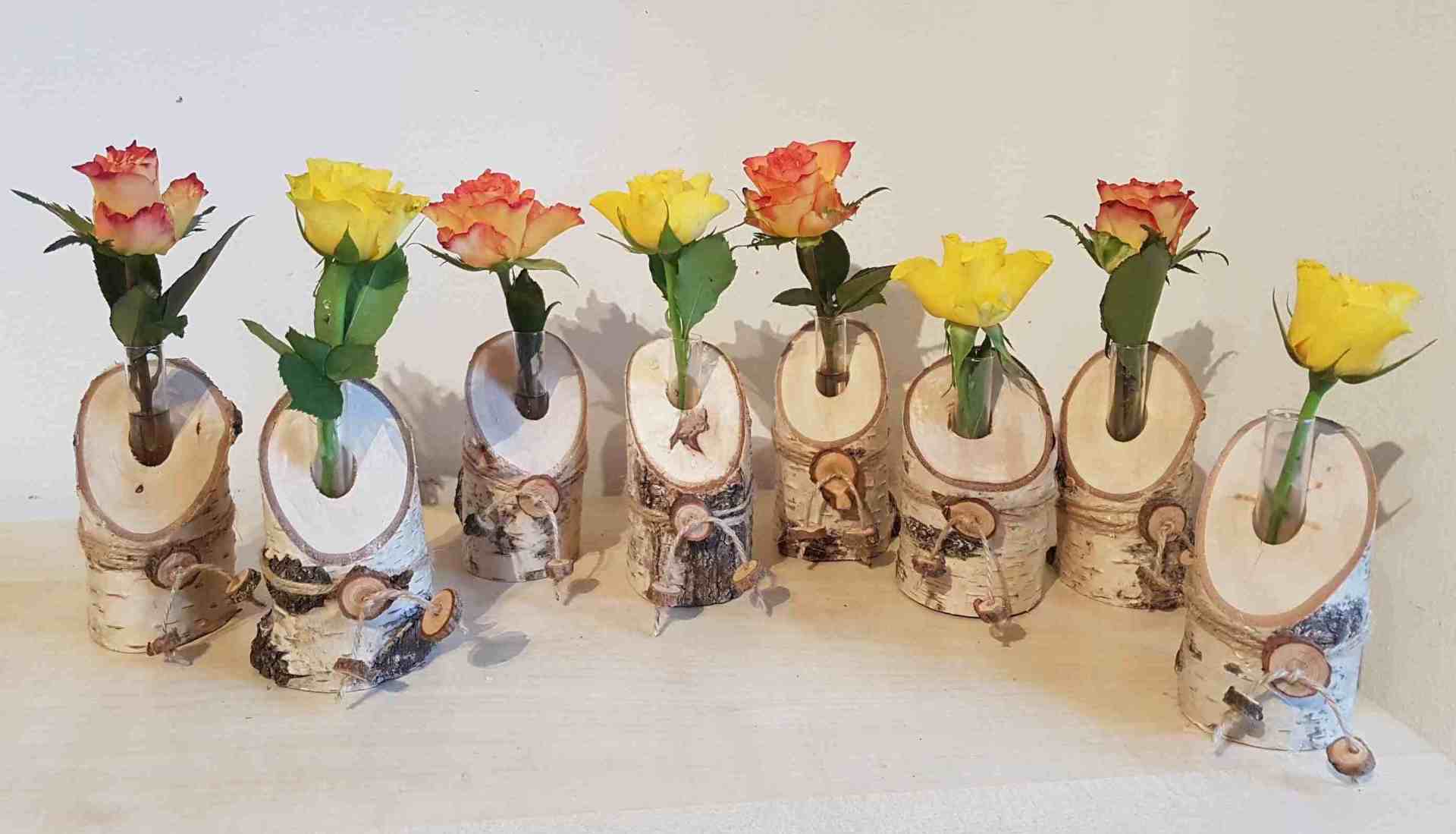 Birkenvase mit Reagenzglas Gaststättendekoration Exklusives Lieblingsstück Unikat Handarbeit