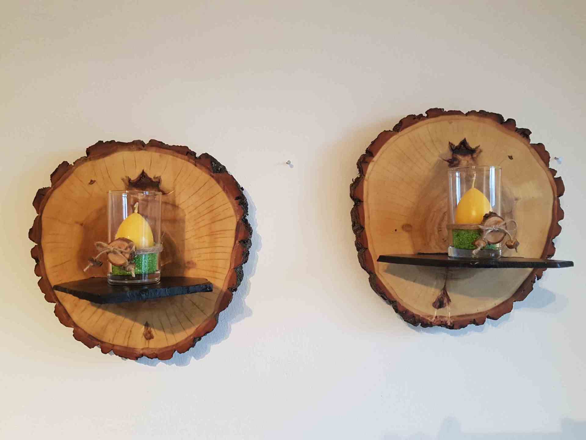 Wanddeko aus Holz Pappel mit Schieferbruchstück als Kerzenhalter Exklusives Lieblingsstück Unikat Handarbeit