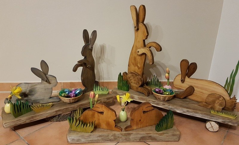 individuelle Osterdekoration Osterhasen aus Holz Unikate Exklusives Lieblingsstück