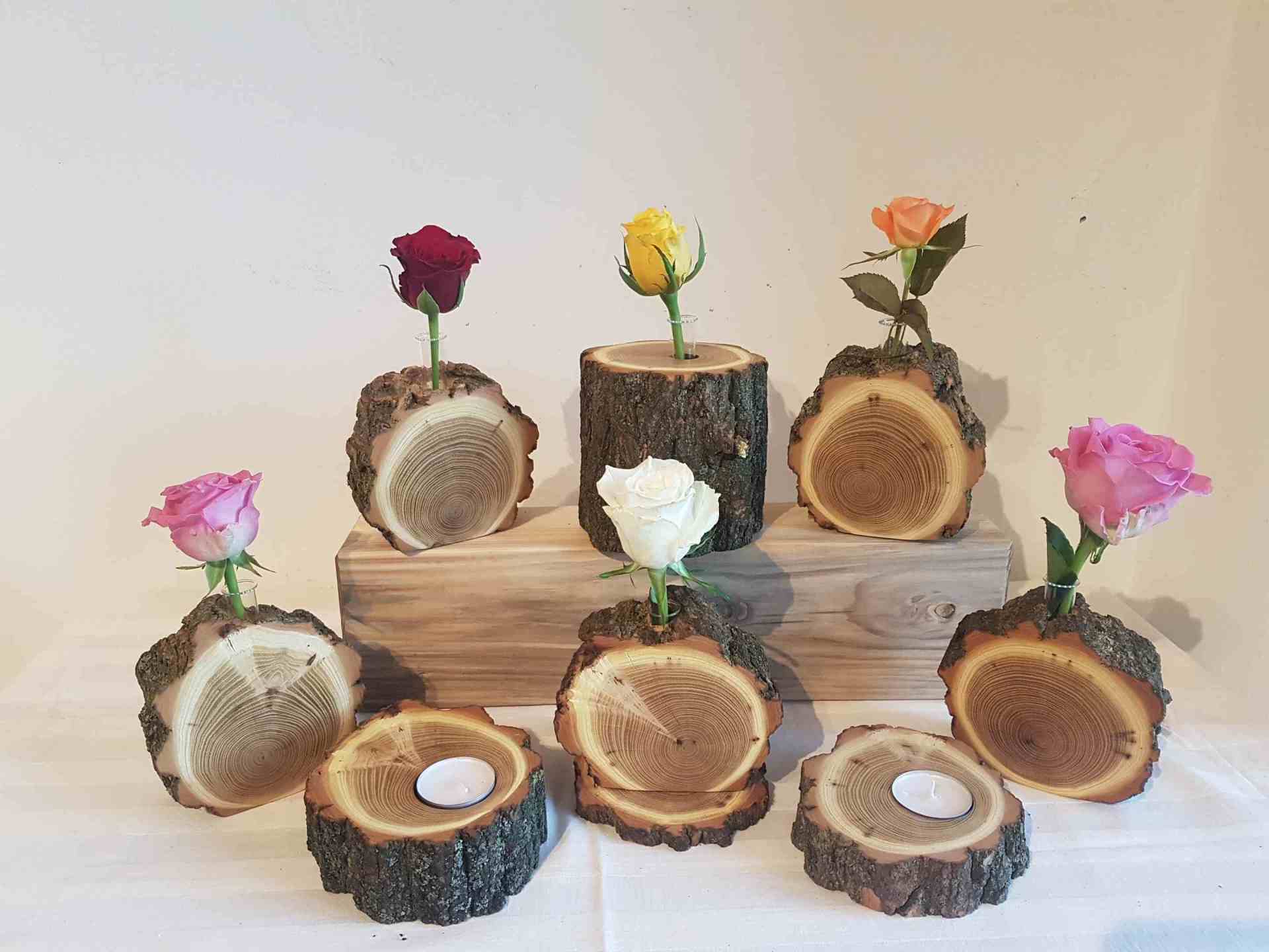 Holzvase und Kerzenständer aus Holz, Robinie