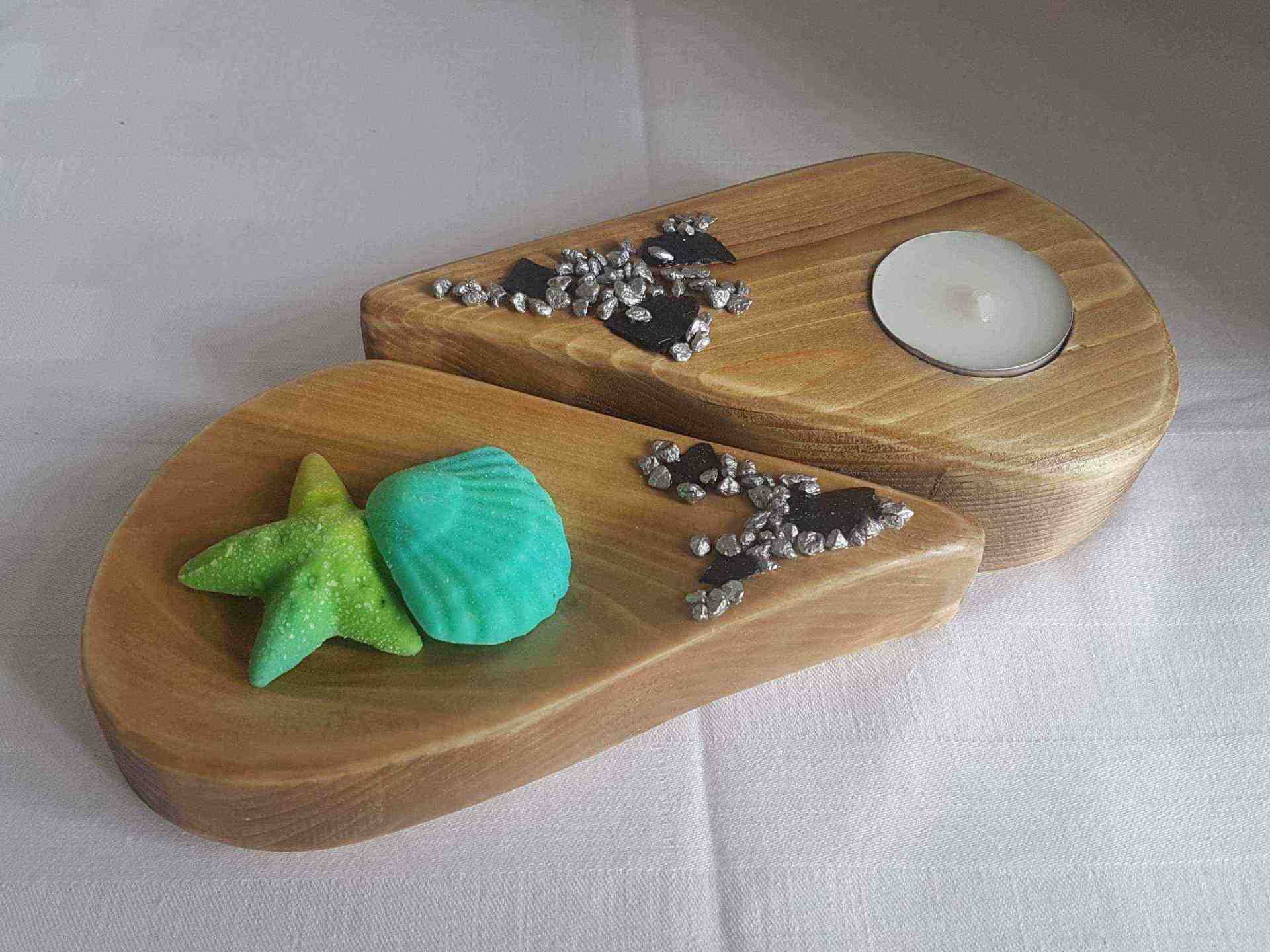 Set aus Holzschale Seifenschale und Teelichhalter Exklusives Lieblingsstück Unikat Handarbeit