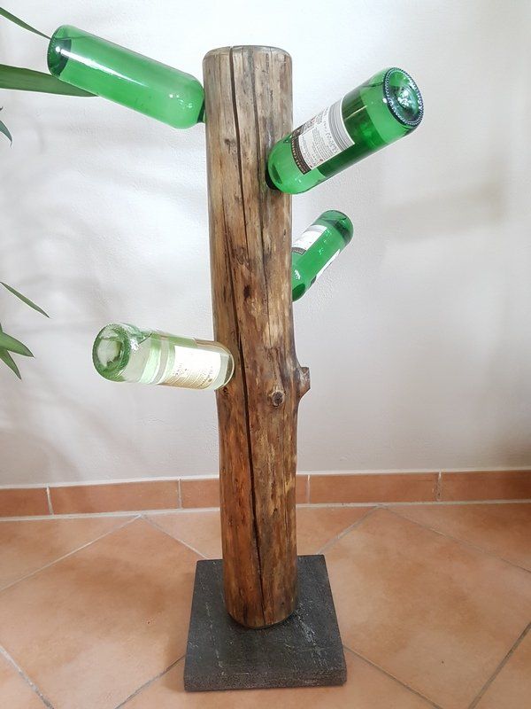 Weinständer aus urigem Holzstamm Exklusives Lieblingsstück Unikat Handarbeit