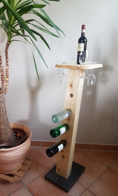 Weinständer Minibar aus Holzbalken mit Exklusives Lieblingsstück Unikat Handarbeit