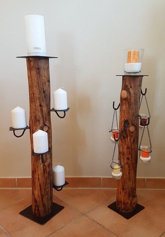 große Kerzenständer aus einem Stamm der Zeder Gaststättendekoration Exklusives Lieblingsstück Unikat Handarbeit