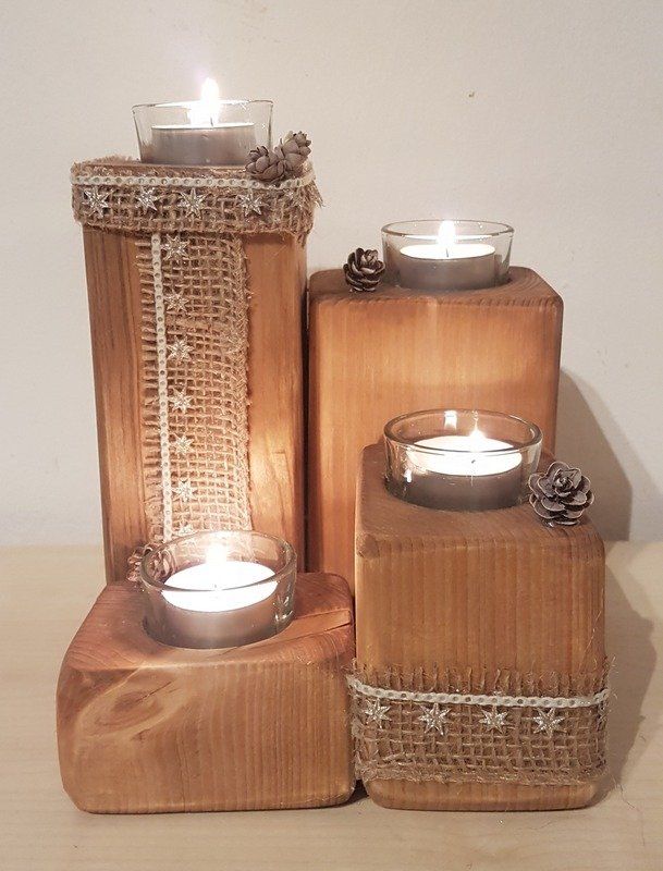 Kerzenständer Teelichhalter aus Holz Balken gebeizt Exklusives Lieblingsstück Unikat Handarbeit