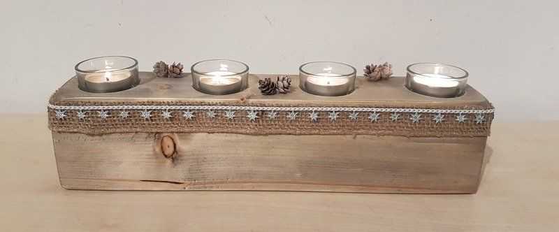 Kerzenständer aus Holzbalken mit Teelichtgläser Weihnachten Advent Exklusives Lieblingsstück Unikat Handarbeit