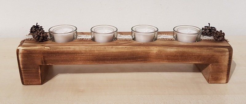 Kerzenständer Teelichhalter aus Holz Balken gebeizt Exklusives Lieblingsstück Unikat Handarbeit