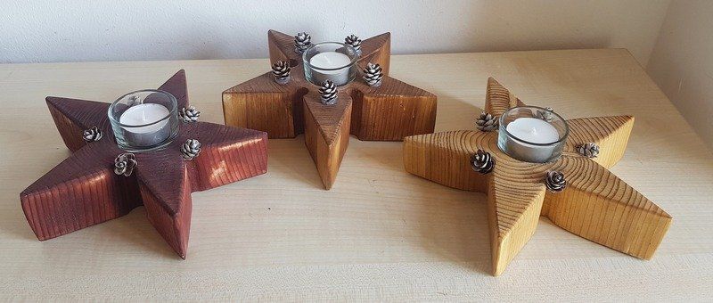 Kerzenständer Teelichhalter aus Holz in Sternform gebeizt Exklusives Lieblingsstück Unikat Handarbeit