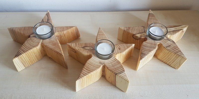 Kerzenständer Teelichhalter aus Holz in Sternform geölt Exklusives Lieblingsstück Unikat Handarbeit