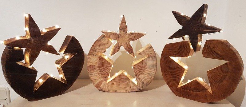 Holzsterne Weihnachtssterne mit LED-Lichterkette Unikat in Handarbeit hergestellt Exklusives Lieblingsstück Unikat Handarbeit