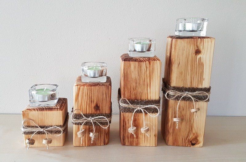 4er Set Kerzenständer aus alten Holzbalken Aventskranz Weihnachten Exklusives Lieblingsstück Unikat Handarbeit