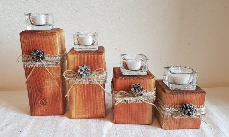 Kerzenständer Teelichhalter aus Holz Balken gebeizt Exklusives Lieblingsstück Unikat Handarbeit