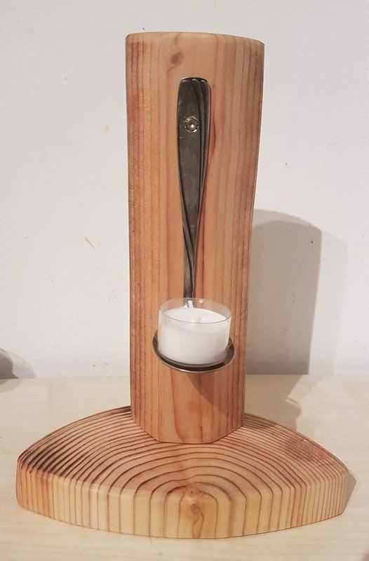Kerzenständer Teelichhalter aus Holz Zeder und Lärche und alten versilbten Löffel Exklusives Lieblingsstück Unikat Handarbeit