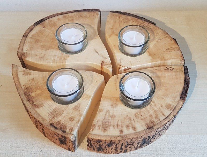 Kerzenständer Teelichhalter aus Holz Pappel Baumscheibe Exklusives Lieblingsstück Unikat Handarbeit