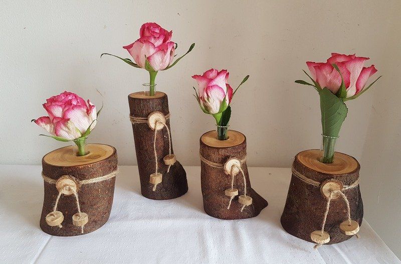 Holzvase mit Reagenzglas aus einem Lärche Ast geölt Exklusives Lieblingsstück Unikat Handarbeit