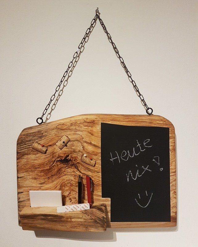 Pinnwand Memoboard Tafel Stifte- und Zettelhalter aus altem Lindenholz