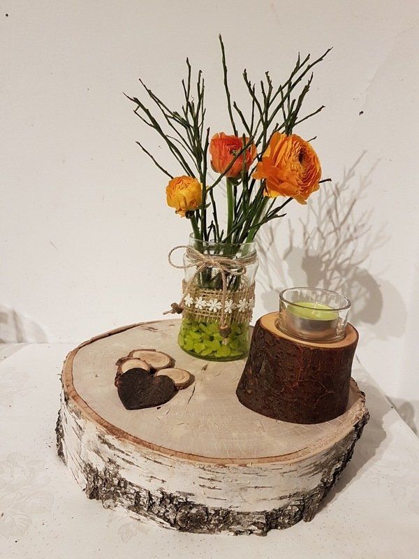 Hochzeitsdekoration aus Holz / Birke Kerzenständer Vasen Holzscheiben Birkenstamm