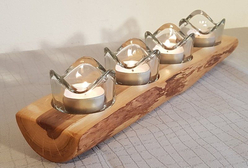 Kerzenständer aus Buche mit großen geschwungenen Teelichtgläser Weihnachten Advent Exklusives Lieblingsstück Unikat Handarbeit