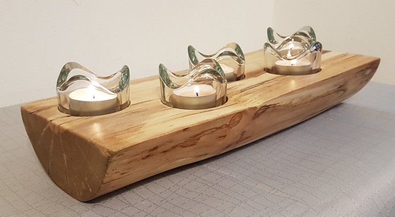 Kerzenständer aus Ahorn mit großen geschwungenen Teelichtgläser Weihnachten Advent Exklusives Lieblingsstück Unikat Handarbeit