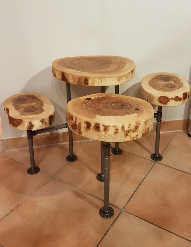 Couchtisch Etagere Tisch Esche Baumscheibe geölt und Temperguss Industrial Style Industrie Look Unikat Exklusives Lieblingsstück
