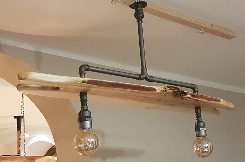 Deckenlampe Pappel geölt und Temperguss Industrial Style Industrie Look Unikat Exklusives Lieblingsstück