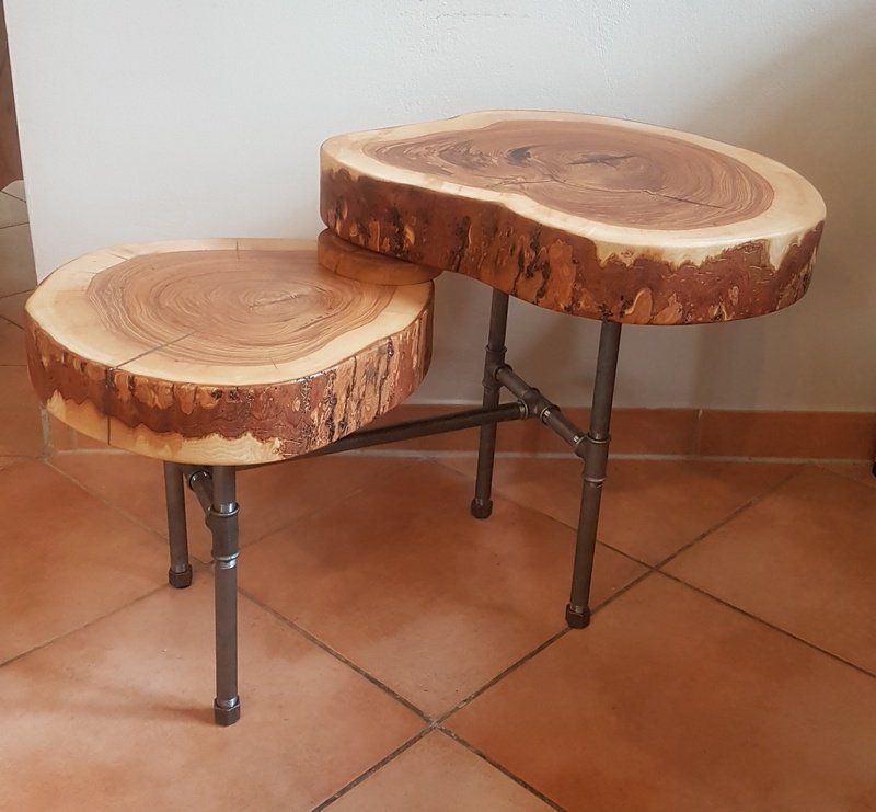 Couchtisch Etagere Tisch Esche Baumscheibe geölt und Temperguss Industrial Style Industrie Look Unikat Exklusives Lieblingsstück