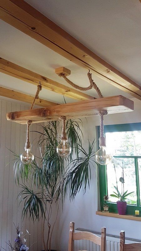 Deckenlampe aus altem Balken geölt mit Seil Unikat Exklusives Lieblingsstück
