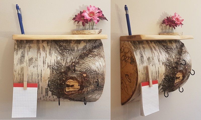 Schlüsselbrett Hakenleiste aus Holz Birke mit Reagenzglas, Stifthalter Zettelhalter Exklusives Lieblingsstück Unikat Handarbeit