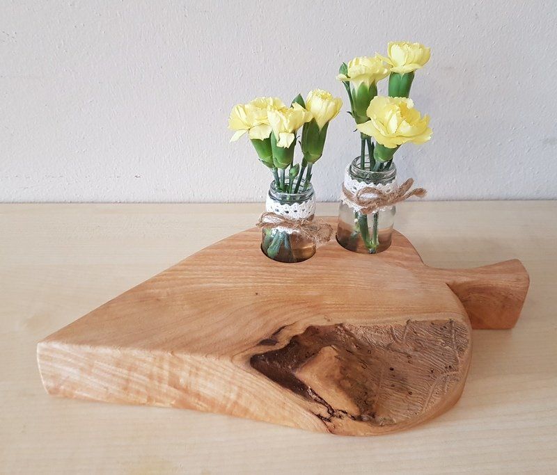 Holzvase mit Gläschen in Blattform geölt Exklusives Lieblingsstück Unikat Handarbeit