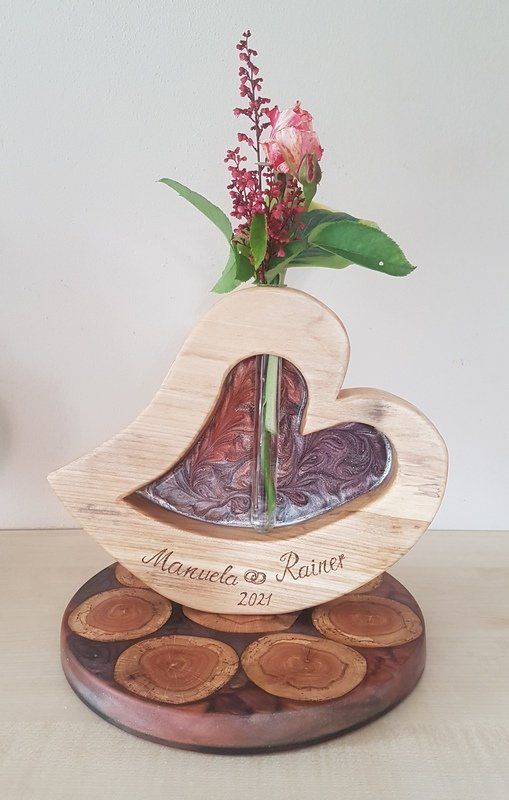 Holzherz mit Epoxy individueller Aufschrift Unikat Exklusives Lieblingsstück Hochzeitsgeschenk