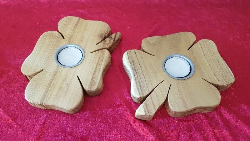 Kerzenständer Teelichhalter Kleeblatt aus Holz Robinie geölt Exklusives Lieblingsstück Unikat Handarbeit
