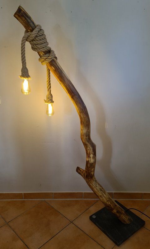 Stehlampe Holz Vintage mit Seil Exklusives Lieblingsstück Unikat