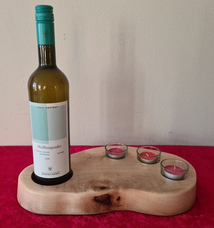 Servierbrett Kerzenständer Weinpräsent aus Ahorn Unikat Exklusives Lieblingsstück Hochzeitsgeschenk
