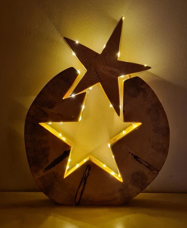 Holzstern Weihnachtsstern mit LED-Lichterkette Unikat in Handarbeit hergestellt Exklusives Lieblingsstück Unikat Handarbeit