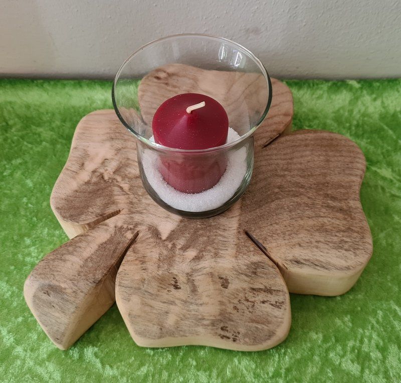 Kerzenständer Teelichhalter Kleeblatt aus Holz Robinie geölt Exklusives Lieblingsstück Unikat Handarbeit