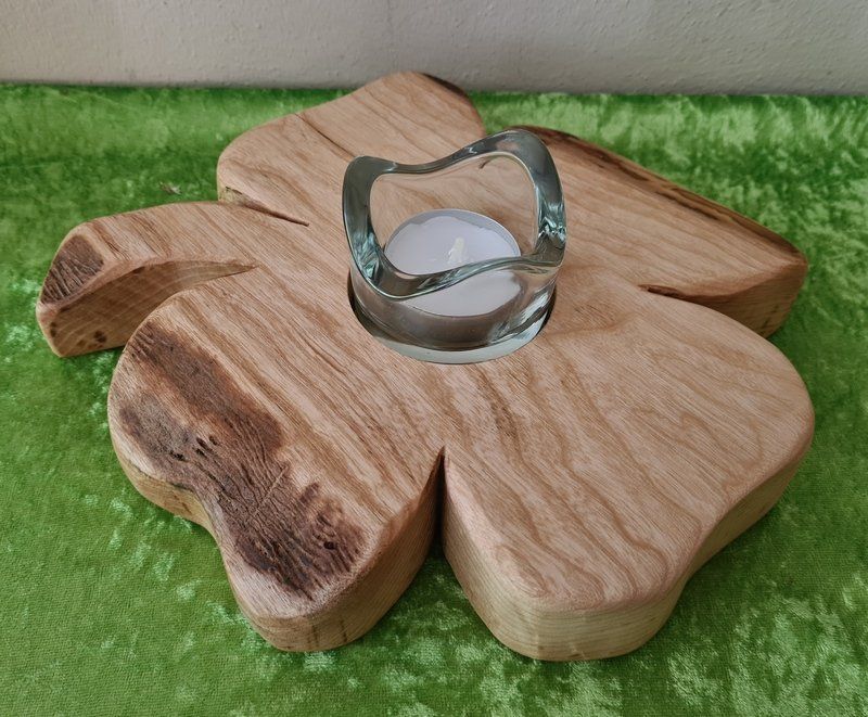 Kerzenständer Teelichhalter Kleeblatt aus Holz Robinie geölt Exklusives Lieblingsstück Unikat Handarbeit