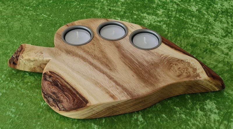 Kerzenständer Teelichthalter Blattform aus Holz Robinie geölt Exklusives Lieblingsstück Unikat Handarbeit