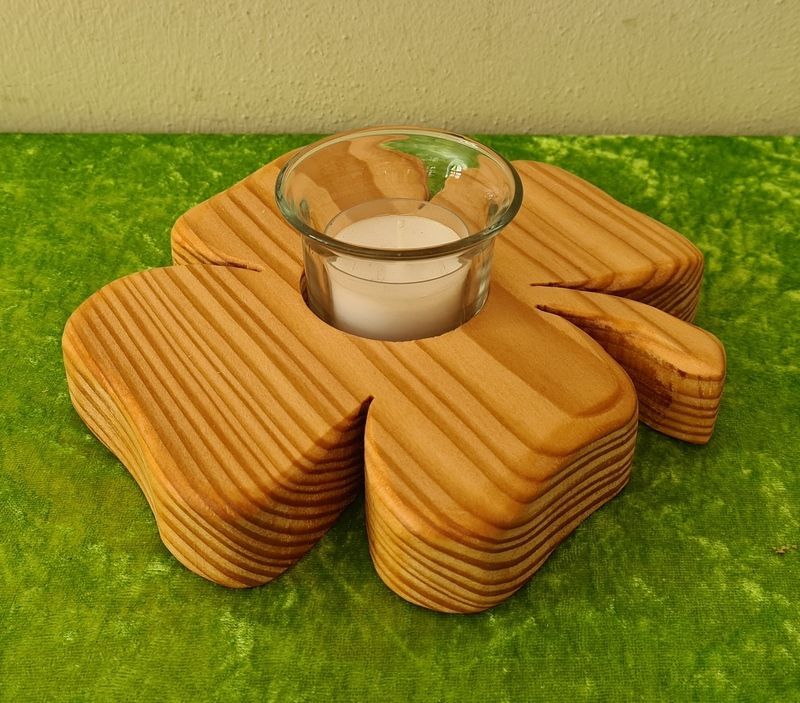 Kerzenständer Teelichthalter Kleeblatt aus Holz Lärche geölt Exklusives Lieblingsstück Unikat Handarbeit