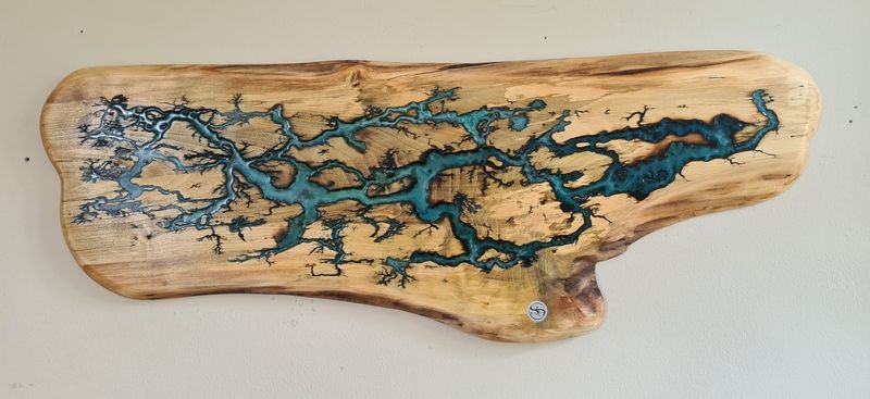 Wandbild Brett mit Lichhtenberg und Epoxidharz Epoxy Collage Exklusives Lieblingsstück Unikat Handarbeit