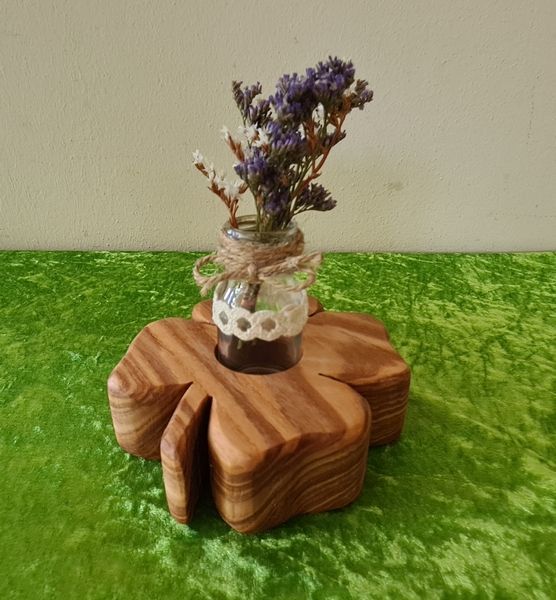 Holzvase mit Gläschen Esche Kleeblatt geölt Exklusives Lieblingsstück Unikat Handarbeit