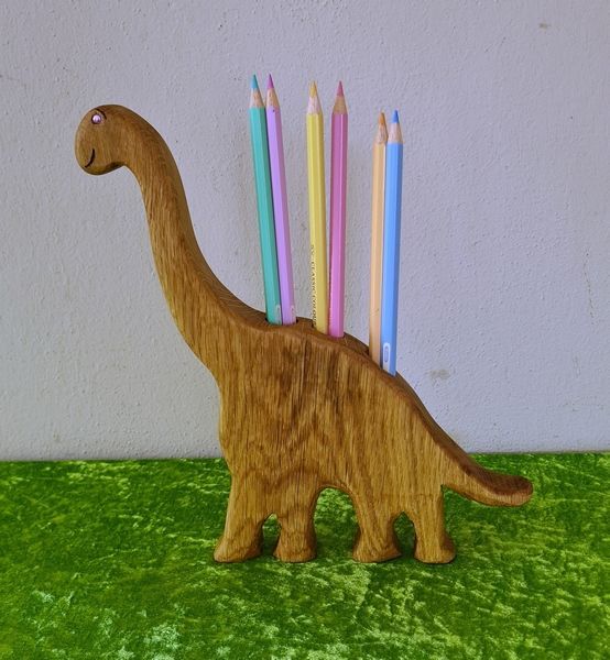 Stiftehalter Holz Dinosaurier geölt Holz Natur Exklusives Lieblingsstück Unikat Handarbeit