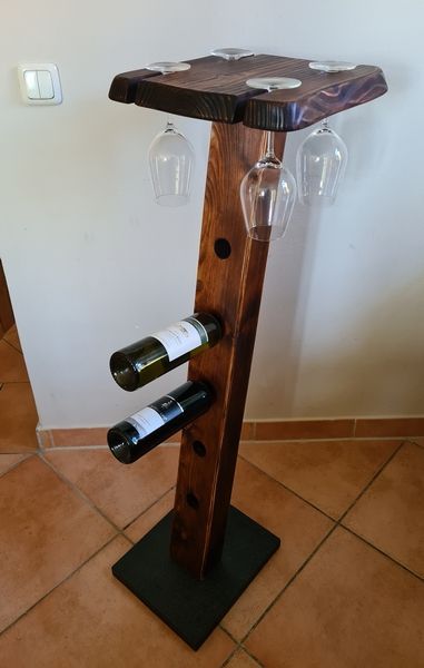 Weinständer Minibar aus Holzbalken mit Exklusives Lieblingsstück Unikat Handarbeit gebeizt