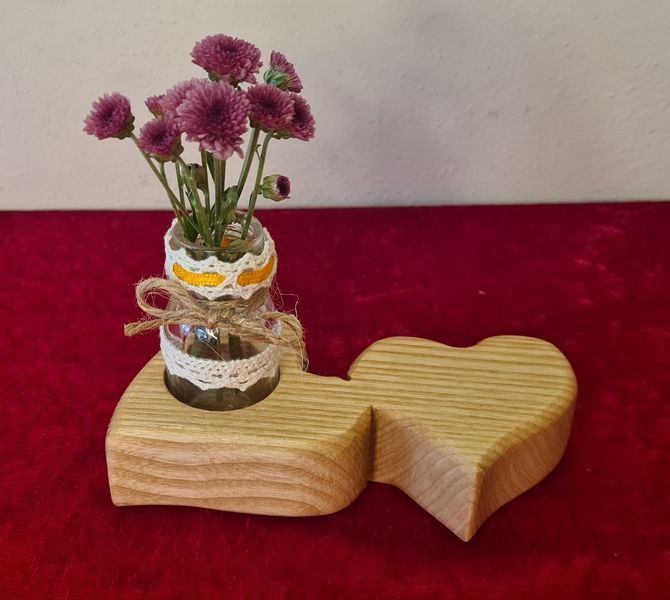 Holzvase mit Gläschen in Herzform natur Ahorn Exklusives Lieblingsstück Unikat Handarbeit