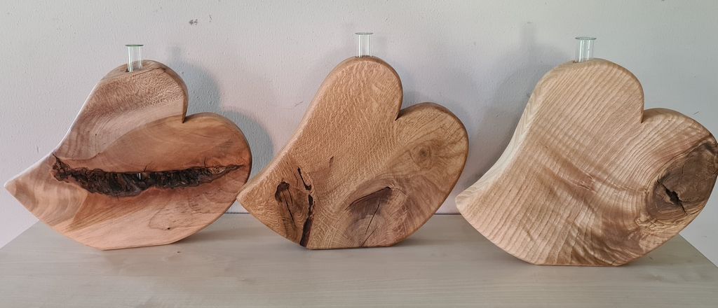 Holzvase mit Reagenzglas Esche Herz geölt Exklusives Lieblingsstück Unikat Handarbeit