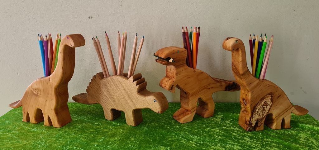 Stiftehalter Holz Dinosaurier geölt Holz Natur Exklusives Lieblingsstück Unikat Handarbeit