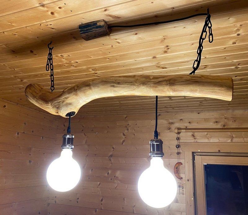 Deckenlampe aus Hartholz Ast geölt mit WiFi-Leuchtmittel Unikat Exklusives Lieblingsstück