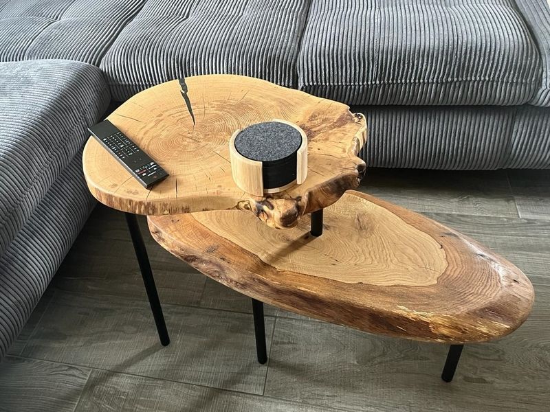 Couchtisch aus Eiche Baumscheiben geölt Exklusives Lieblingsstück Unikat Handarbeit