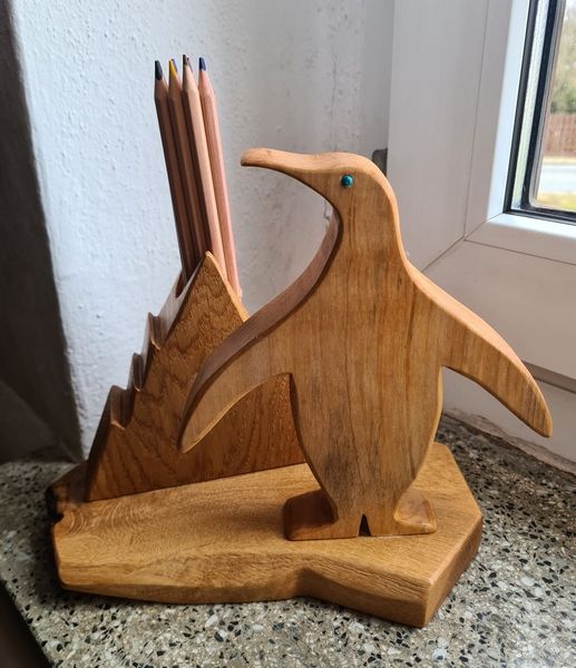 Stiftehalter Eiche Pinguin geölt Holz Natur Exklusives Lieblingsstück Unikat Handarbeit
