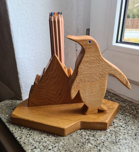 Stiftehalter Eiche Pinguin geölt Holz Natur Exklusives Lieblingsstück Unikat Handarbeit